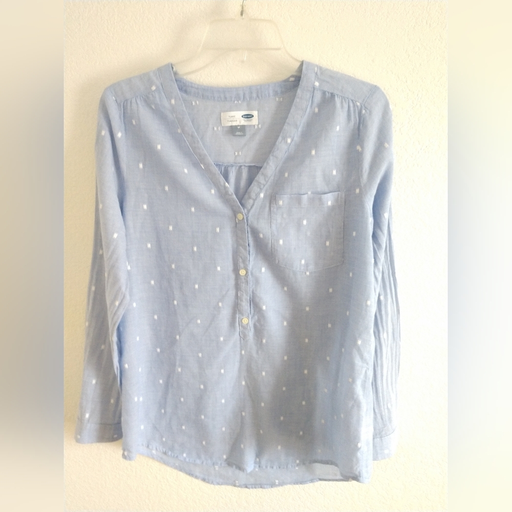 Old Navy Lightweight Summer Tunic Top Shirt Pale Blue Coastal Beach Medium - Picture 9 of 9